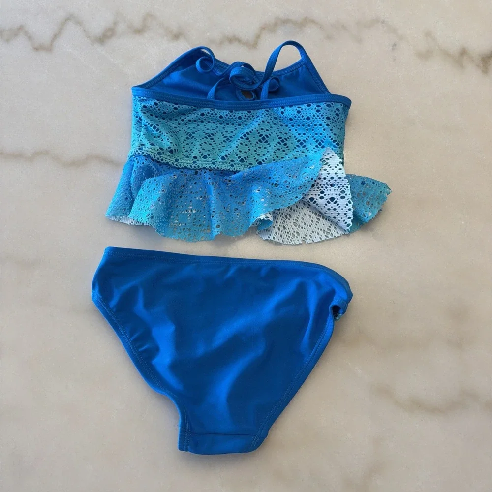 Breaking Waves Girls Blue Ombre Lace Two-Piece Swim Suit Size 6/6x New w/o Tags